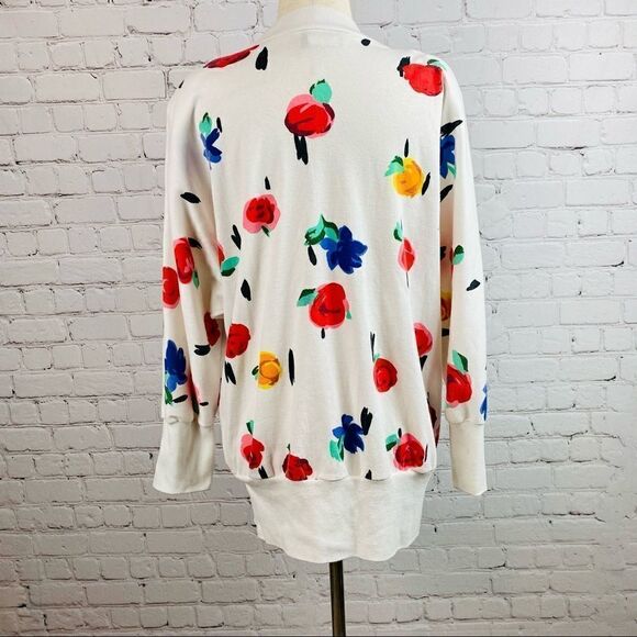 VTG 80s Peter Popovich Floral Print Varsity Cotton Blend Cardigan Sweater - Picture 5 of 13
